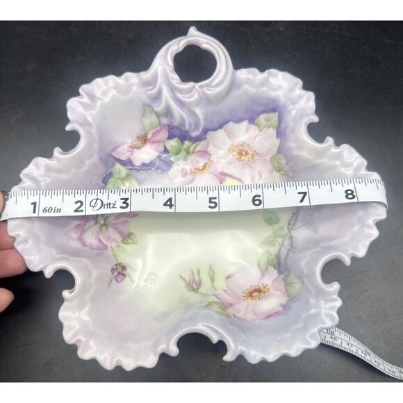 VTG Lavender Purple Hand Painted Floral Porcelain Candy Nut Relish Dish 8.5” - Picture 6 of 6